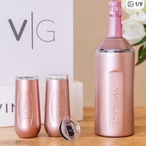 Vinglace rose gold wine insulated chiller and 2 champagne cups gift set NEW